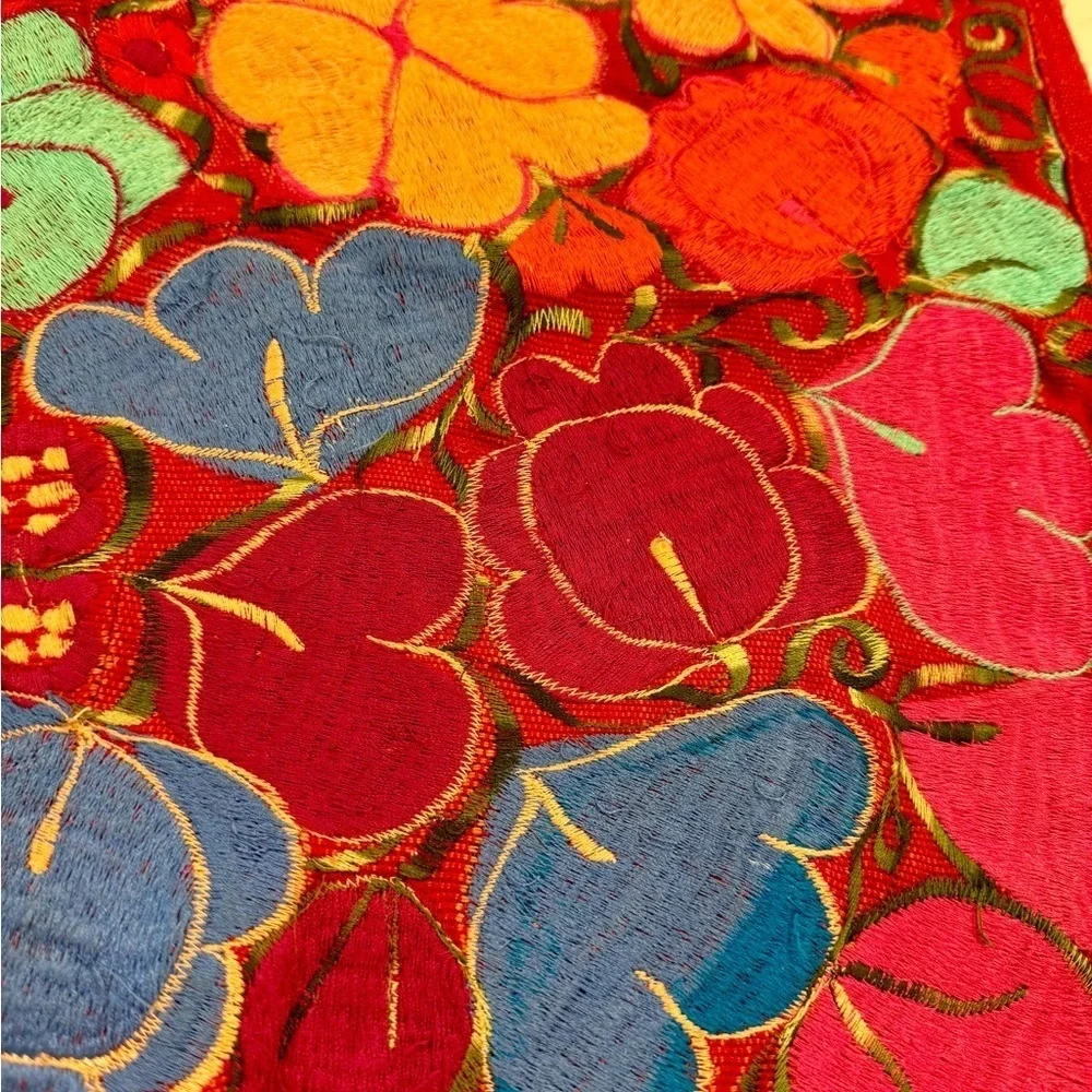 Mexican floral embroidered pillow cover